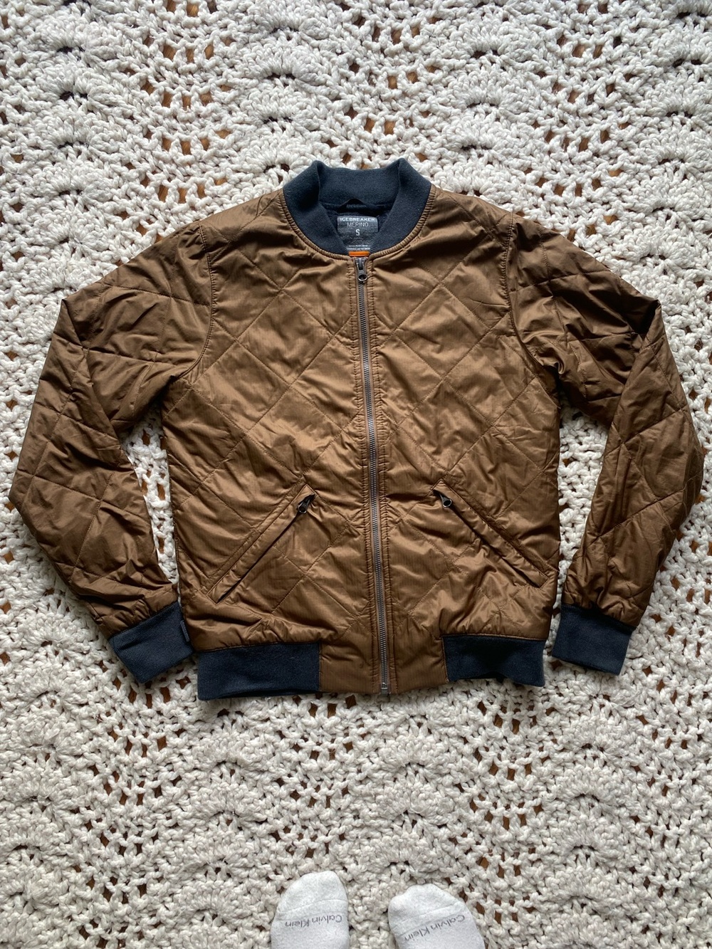 Icebreaker Brown Quilted Bomber Jacket with Black Ribbing